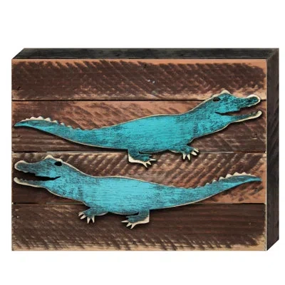 Designocracy Alligator Art On Board Wall Décor In Blue;brown
