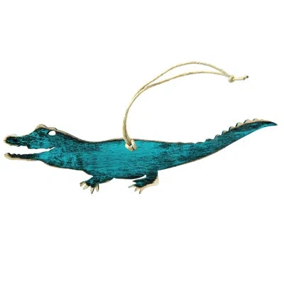 Designocracy Alligator Rustic Wooden Ornament In Multicolor