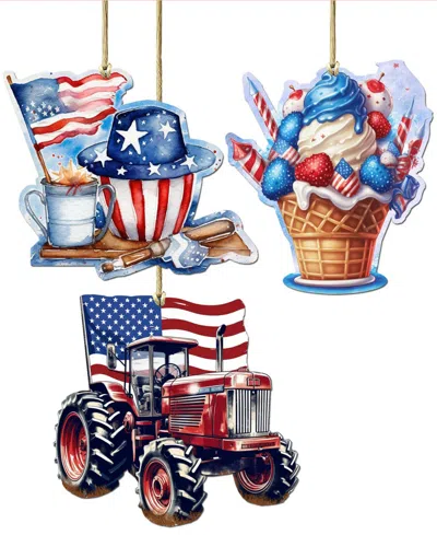 Designocracy American Farmhouse Wooden Ornaments, Set Of 3 In Multi