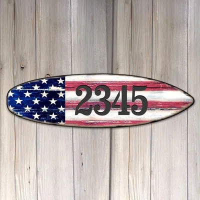 Designocracy American Flag Surfboard House Door Mailbox Address Number 1-line Wall Mount