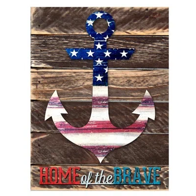 Designocracy Americana Rustic Patriotic Anchor "home Of The Brave" Quote Wall Décor In Blue;brown