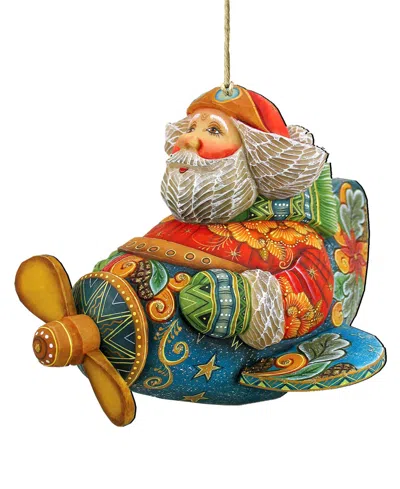 Designocracy Aviator Santa Wooden Christmas Ornament In Multi