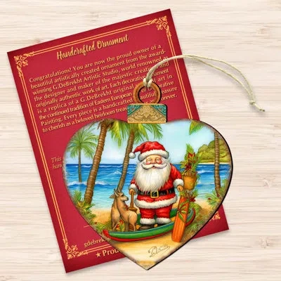 Designocracy Beach House Decor - Santa On The Beach Wooden Ornaments By G. Debrekht In Blue;green;red