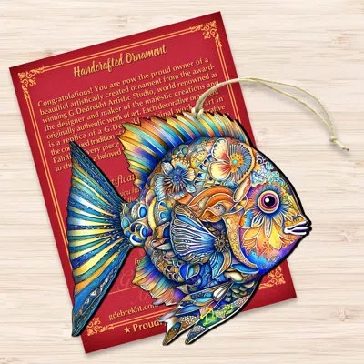 Designocracy Beach Themed Ornaments - Cerulean Serenity Fish Wooden Ornaments By G.debrekht In Blue;yellow;gold