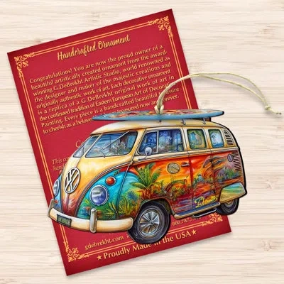 Designocracy Beach Themed Ornaments - Hippie Van Wooden Ornaments By G.debrekht In Blue;red;yellow