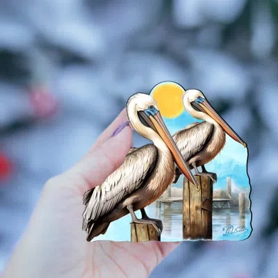 Designocracy Beach Themed Ornaments - Pelicans Wooden Ornaments By G.debrekht In Blue