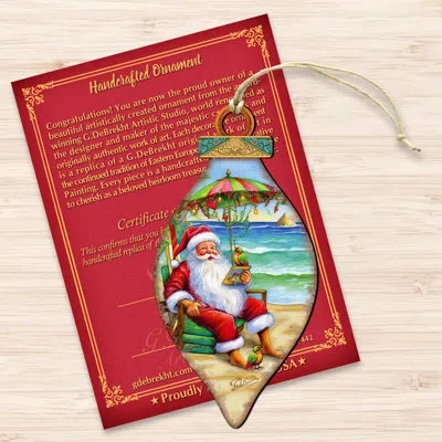 Designocracy Beach Themed Ornaments - Santa On The Beach Wooden Ornaments By G.debrekht In Blue;red