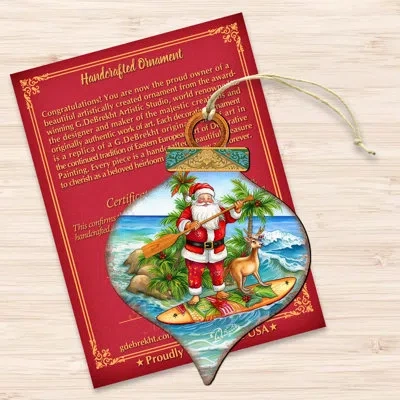 Designocracy Beach Themed Ornaments - Santa's Surf Wooden Ornaments By G.debrekht In Blue;white;green;red