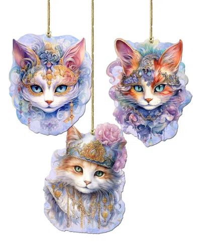 Designocracy Beautiful Cats Holiday Ornaments, Set Of 3 In Multi