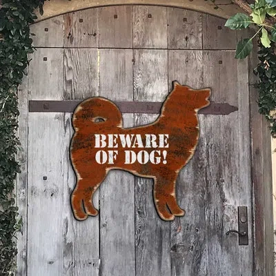 Designocracy Beware Of Dog! 1-line Hanging Sign In Red