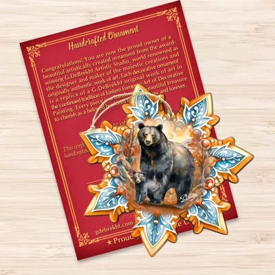 Designocracy Black Bear Snowflake Wooden Ornaments By G. Debrekht In Brown;yellow