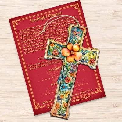 Designocracy Blossom Cross Wooden Ornaments By G. Debrekht In Blue;orange