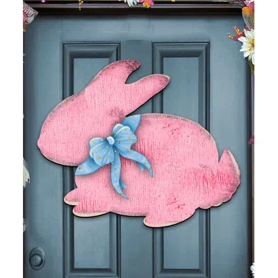 Designocracy Blue Bunny Rabbit Wall Door Hanger In Pink