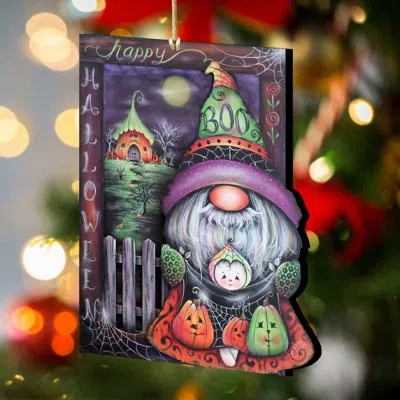 Designocracy Boo Halloween Gnome Wooden Ornament By J. Mills-price In Multicolor