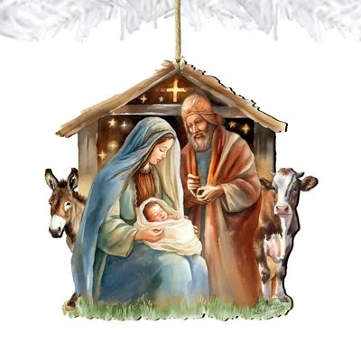 Designocracy Born Under Bright Star Nativity Wooden Ornament By G. Debrekht In Multicolor
