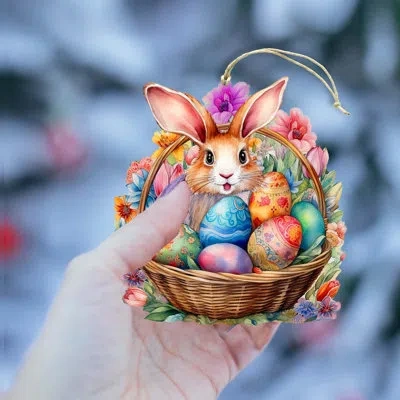 Designocracy Bunny In A Basket Wooden Ornaments By G. Debrekht In Multicolor