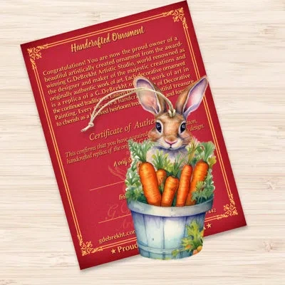 Designocracy Bunny With Basket Of Carrots Wooden Ornaments By G. Debrekht In Multicolor