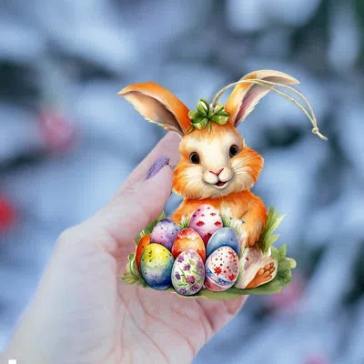 Designocracy Bunny With Eggs Wooden Ornaments By G. Debrekht In Multicolor