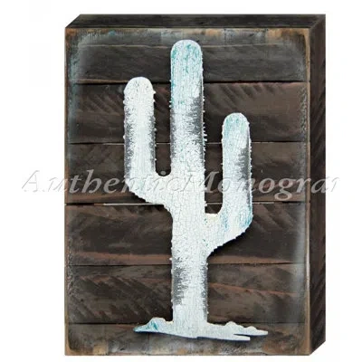 Designocracy Cactus Art On Reclaimed Wooden Board Wall Décor In Silver