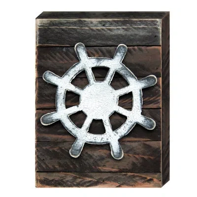 Designocracy Captains Wheel Art On Board Wall Décor In Brown;grey