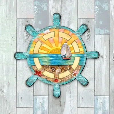 Designocracy Captains Wheel Coastal Outdoor Door Decor By G. Debrekht In Yellow