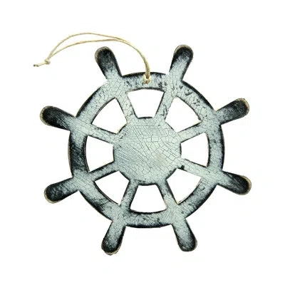 Designocracy Captains Wheel Rustic Wooden Ornament Set Of 3 In Multicolor