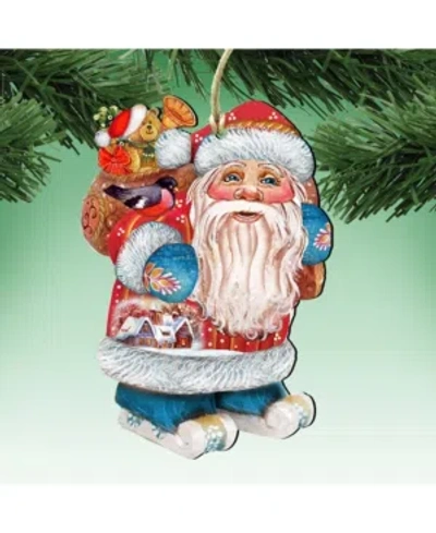 Designocracy Caring Gift Bag Santa Wooden Christmas Ornament Set Of 2 In Multi