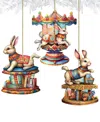 Designocracy Carousel Bunnies Christmas Wooden Ornaments Holiday Decor Set Of 3 G. Debrekht In Multi Color