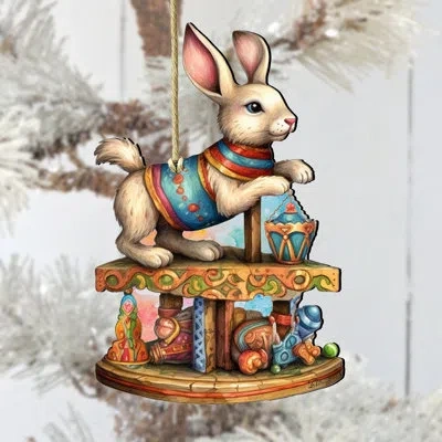 Designocracy Carousel Bunny With Toys Wooden Ornament By G. Debrekht