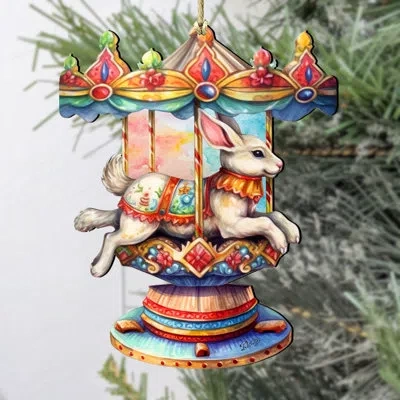 Designocracy Carousel Bunny Wooden Ornament By G. Debrekht