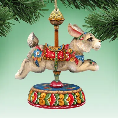 Designocracy Carousel Bunny Wooden Ornaments Set Of 2 In Brown