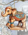 Designocracy Carousel Elephant Christmas Wooden Ornaments Holiday Decor G. Debrekht In Multi Color
