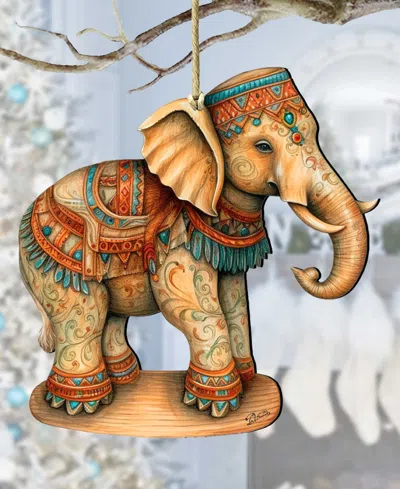 Designocracy Carousel Elephant Christmas Wooden Ornaments Holiday Decor G. Debrekht In Multi Color