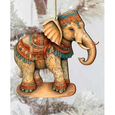 Designocracy Carousel Elephant Wooden Ornament By G. Debrekht