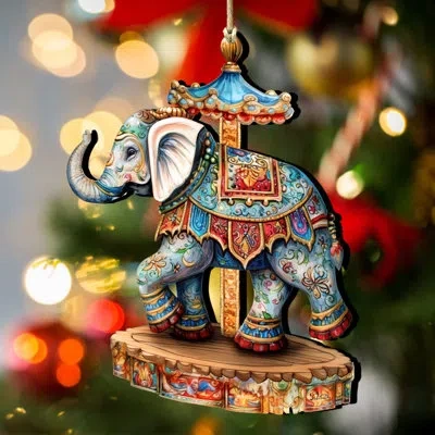 Designocracy Carousel Elephant Wooden Ornament By G. Debrekht In Multicolor