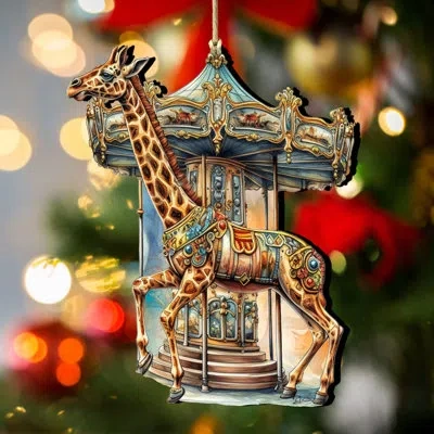 Designocracy Carousel Giraffe Wooden Ornament In Multicolor