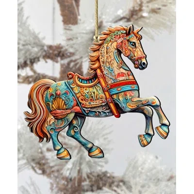 Designocracy Carousel Horse Wooden Ornament By G. Debrekht