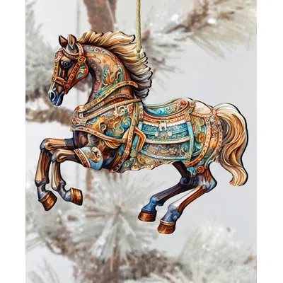 Designocracy Carousel Horse Wooden Ornament By G. Debrekht In Multicolor