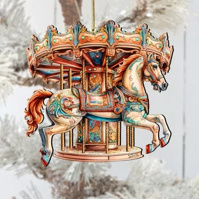 Designocracy Carousel Horse Wooden Ornament In Multicolor