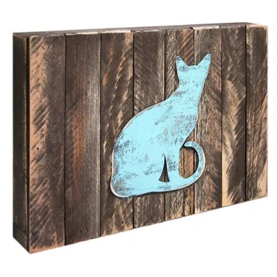 Designocracy Cat Block Art On Reclaimed Wooden Board Wall Décor In Green