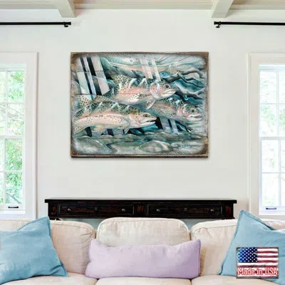 Designocracy Catch The Rainbow, Trout Wall Art Pallet By Jody Bergsma In Blue;pink
