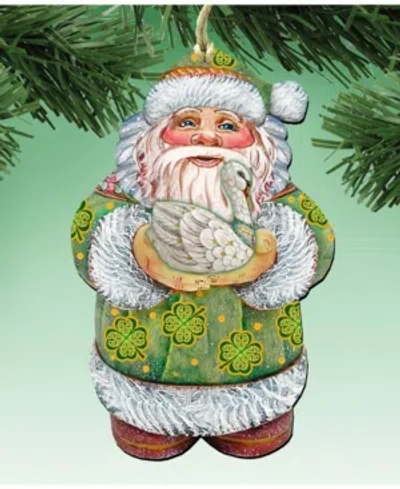Designocracy Celtic Swan Santa Wooden Christmas Ornament Set Of 2 In Multi