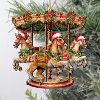 Designocracy Christmas Carousel Wooden Ornament By G. Debrekht In Multicolor