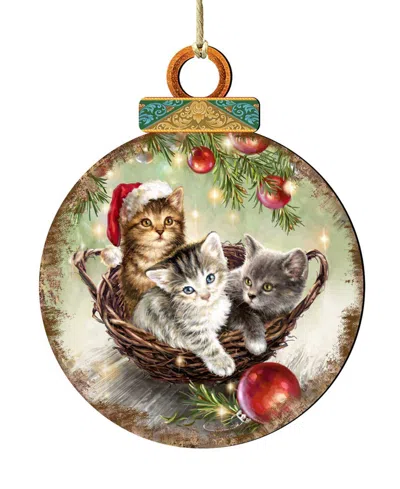 Designocracy Christmas Kittens Wood Holiday Ornament In Multi