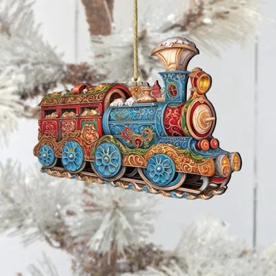 Designocracy Christmas Train Wooden Ornament By G. Debrekht