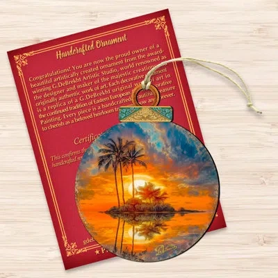 Designocracy Coastal Christmas Decor - Ocean Sunset Wooden Ornaments By G. Debrekht In Blue;orange