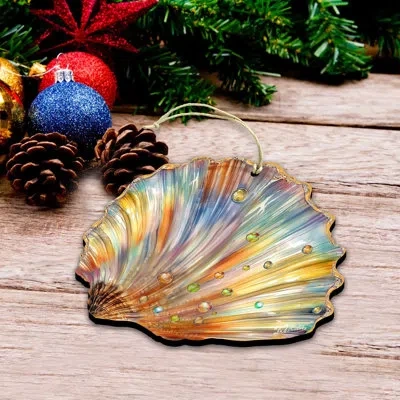 Designocracy Coastal Christmas Decor - Rainbow Shell Wooden Ornaments By G.debrekht In Multi