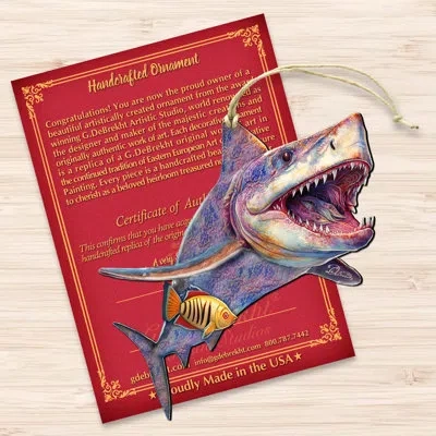 Designocracy Coastal Christmas Decor - Shark Wooden Ornaments By G.debrekht In Blue