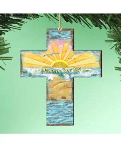 Designocracy Coastal Cross Wooden Ornaments Set Of 2 In Multi
