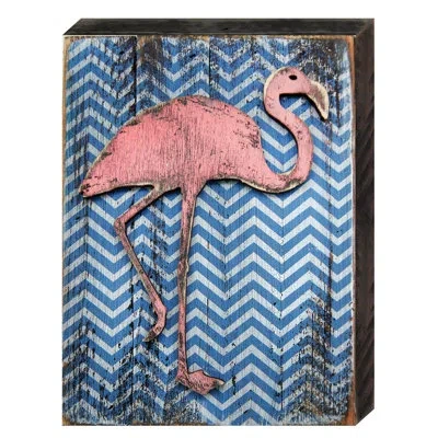 Designocracy Coastal Flamingo Art On Board Wall Décor In Blue;pink